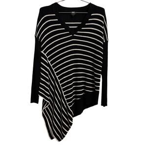 W by Worth Black & White Striped Linen Blend Asymmetrical Sweater S